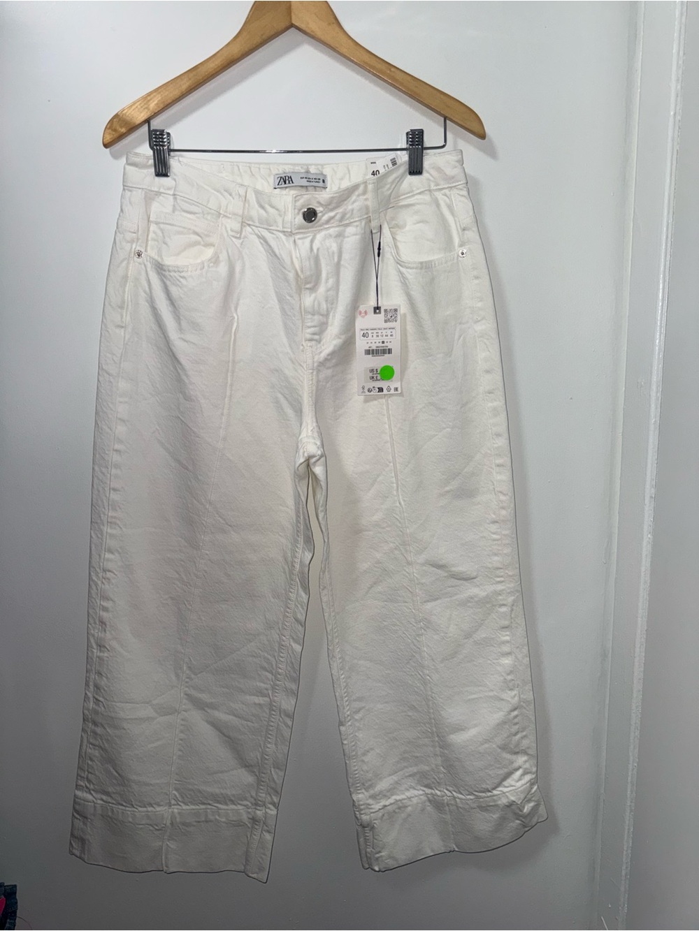 Zara Cream Cropped Wide-Leg Jeans